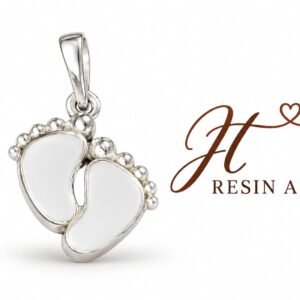 Home Silver baby footprints pendant with polished silver detailing by JT Resin Arts